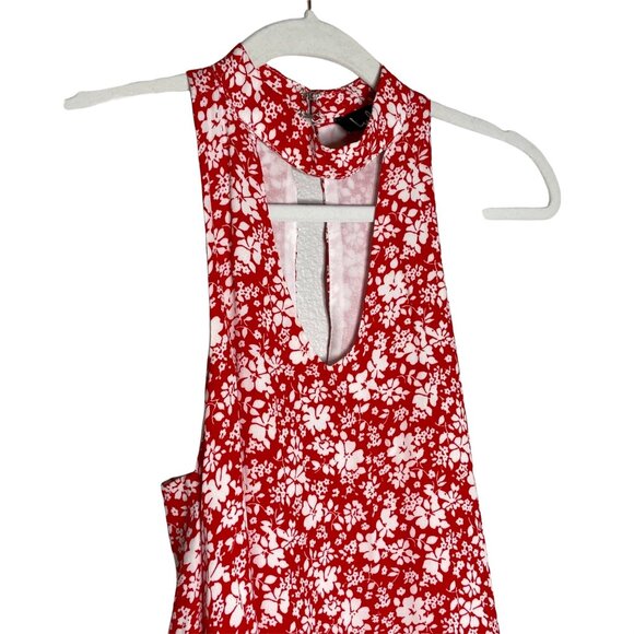 Lulu's Lean Close Floral Print Swing Dress  Size XS Red Ivory White High Neck - Picture 3 of 8
